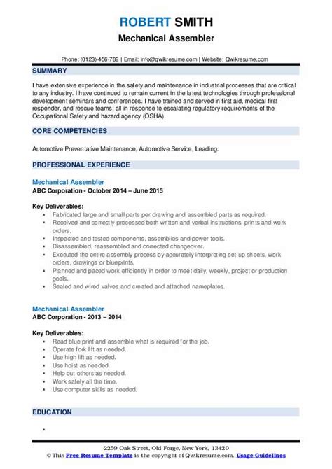 assembler job description for resume|Assembler Resume Samples .